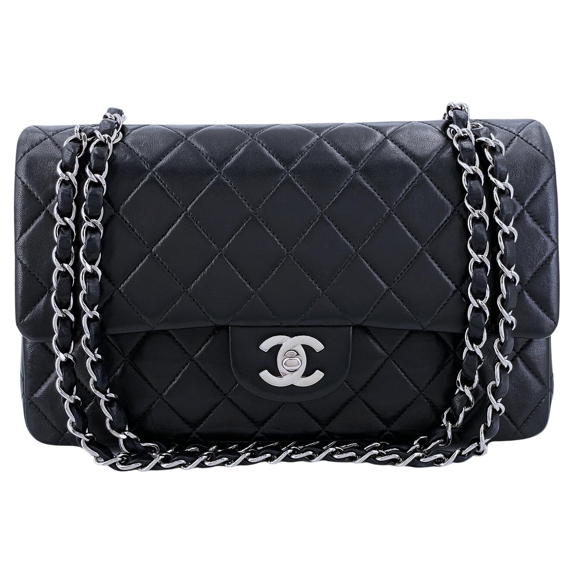Chanel 2001 Vintage Black Lambskin Medium Classic Double Flap Bag SHW 