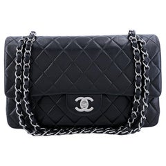 Chanel 2001 Vintage Black Lambskin Medium Classic Double Flap Bag SHW 64681