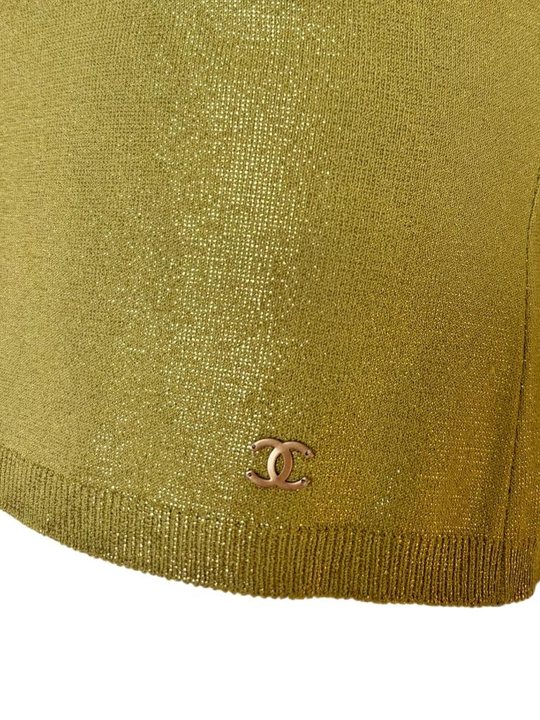 Brown CHANEL 2001 Vintage Metallic Crop Top Tee Shirt T-shirt For Sale