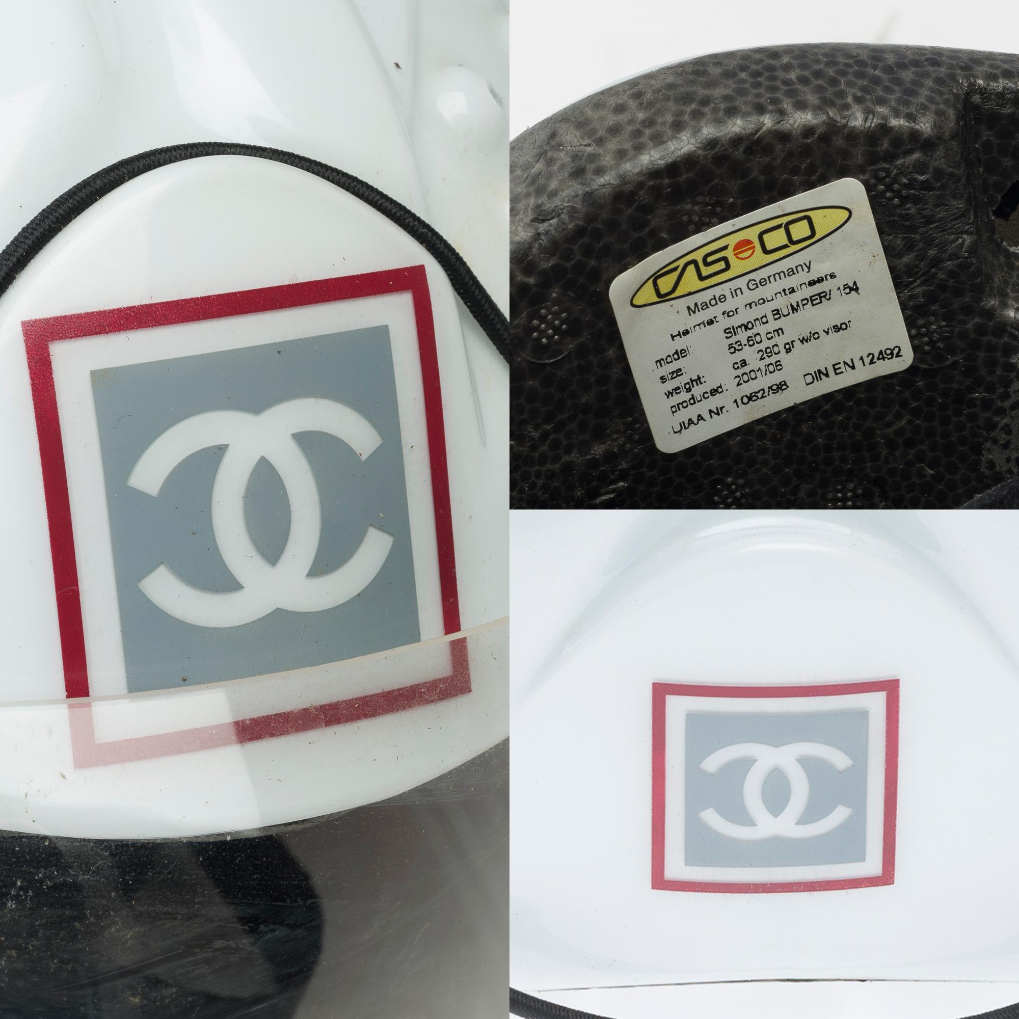 Chanel 2001 White Logo Vintage Mountaineer Helmet Limited Edition Novelty Hat For Sale 2