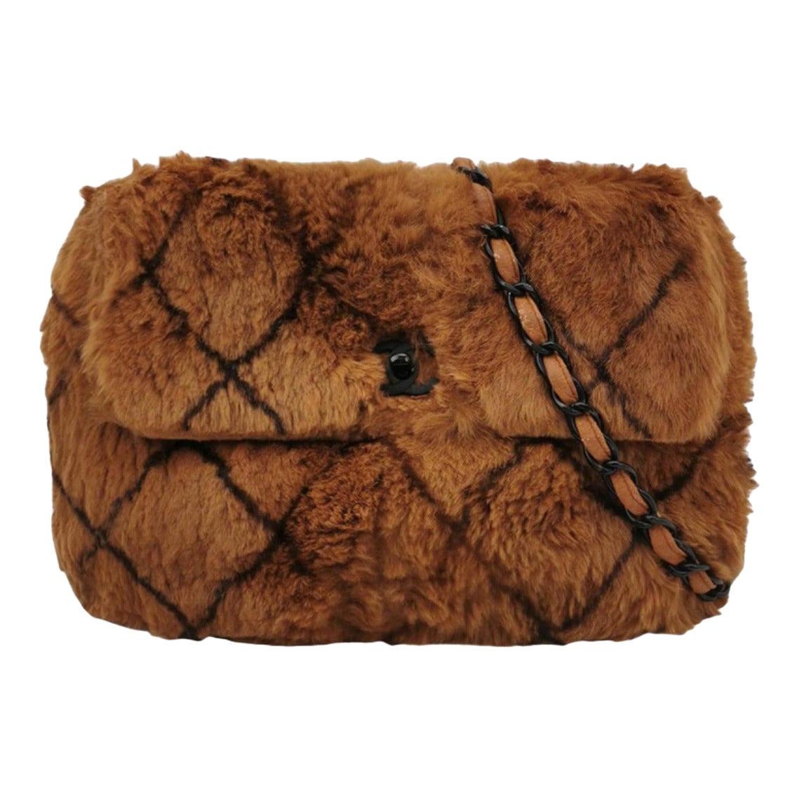 Chanel 2002 Brown Lapan Rabbit Fur Vintage Flap Bag
