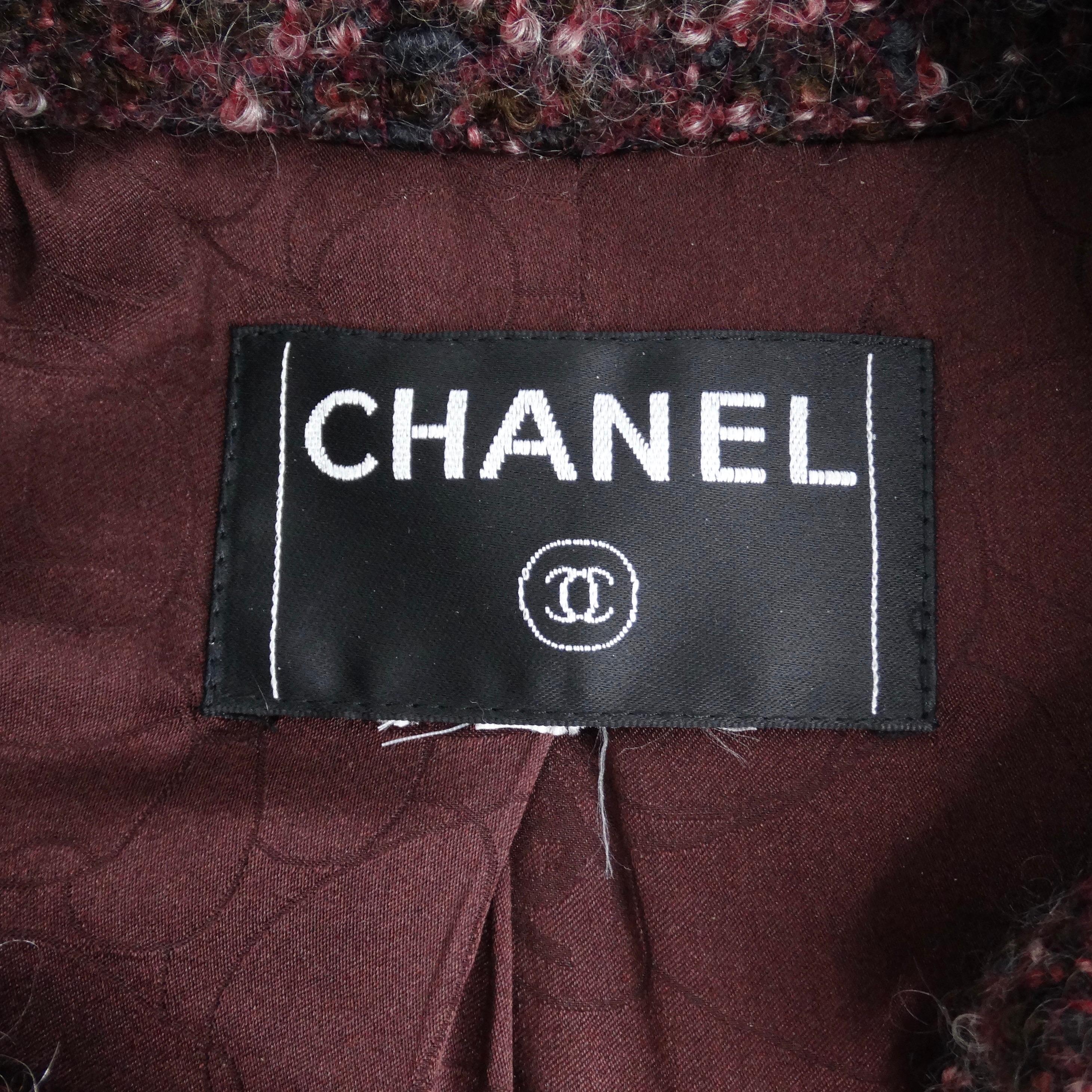 Chanel 2002 Burgundy Wool Tweed Blazer Dress For Sale 4