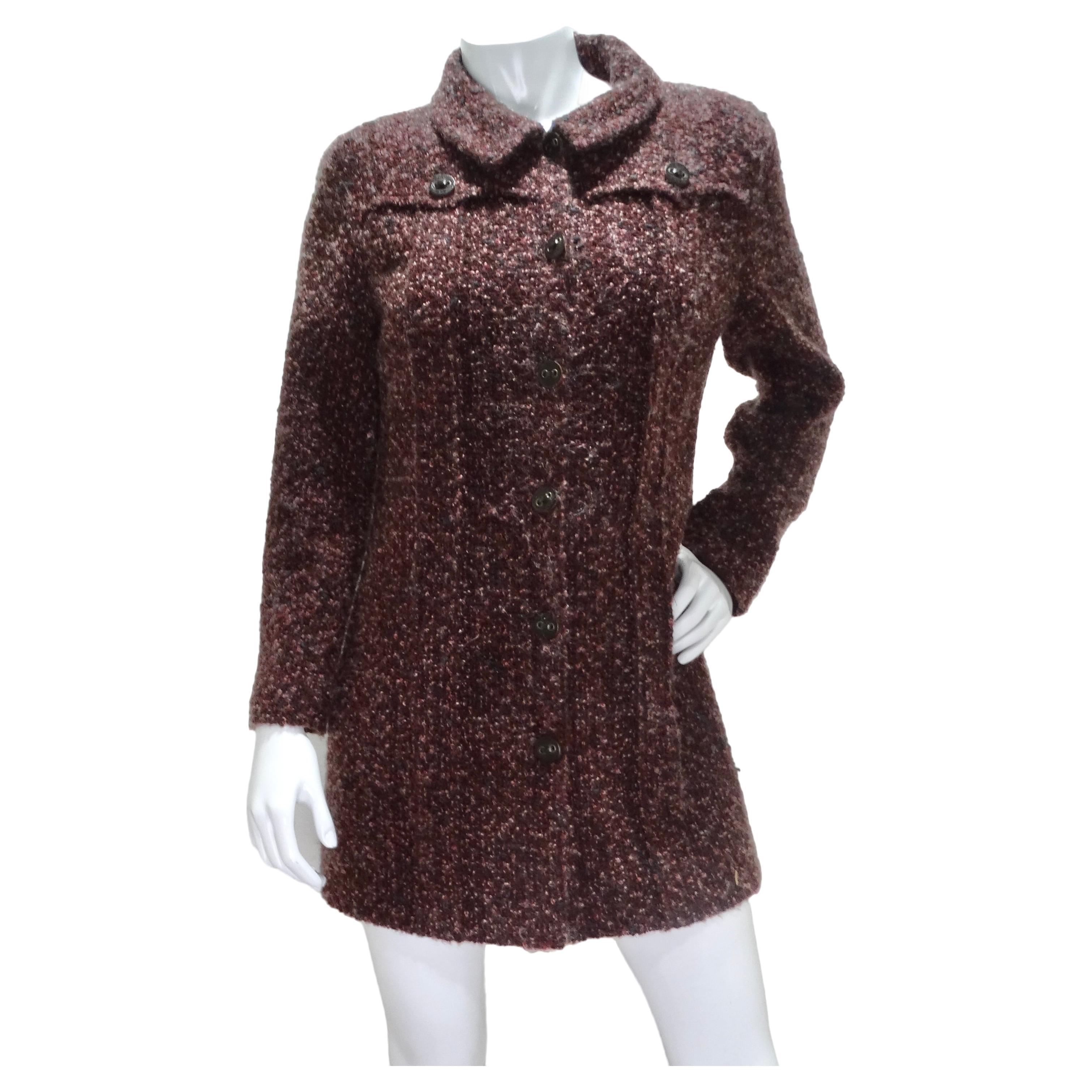 Chanel 2002 Burgundy Wool Tweed Blazer Dress For Sale