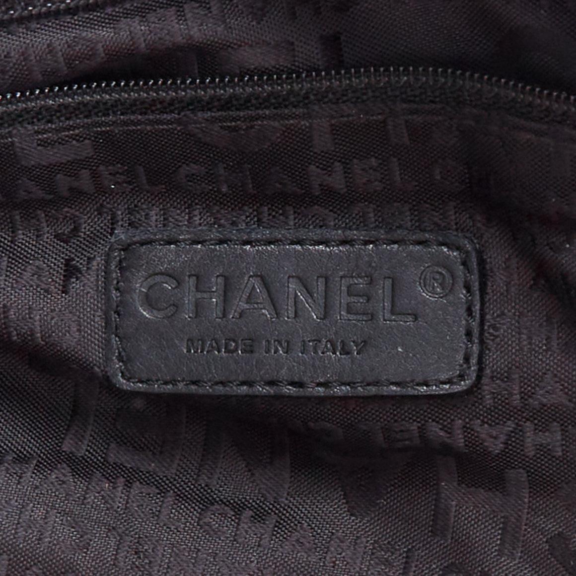 CHANEL 2002 Chocolate Bar black silver logo topstitch boston bag 5