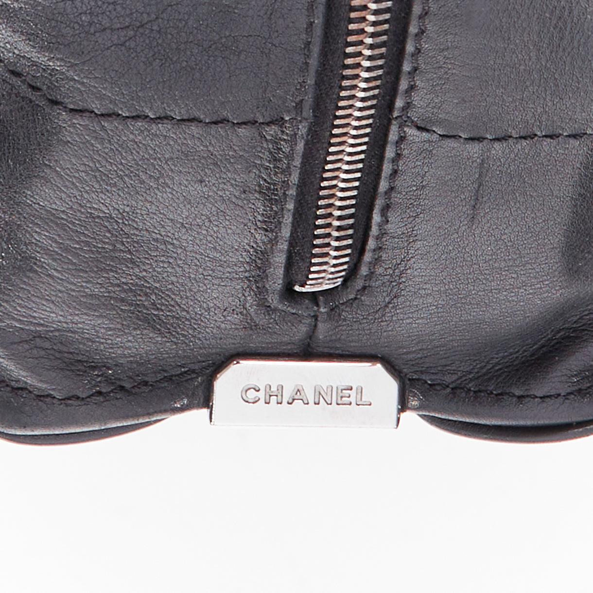 CHANEL 2002 Chocolate Bar black silver logo topstitch boston bag 3