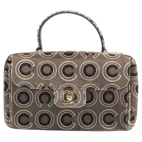 Chanel 2002 Coco Flap Top Handle Box Bag Velvet Grey For Sale