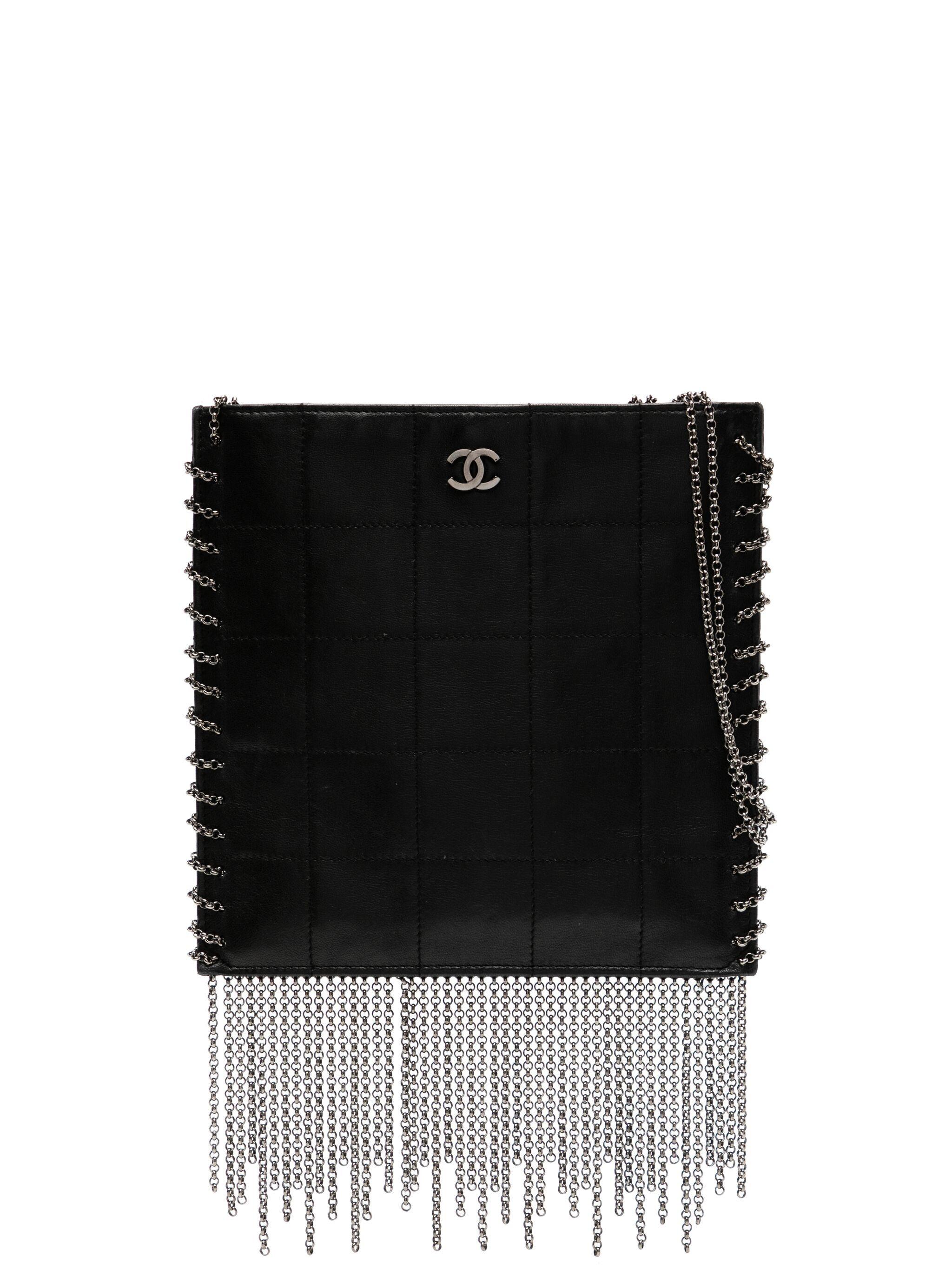 Black Chanel 2002 Mini Square Quilted Calfskin Metal Fringe Crossbody Bag For Sale