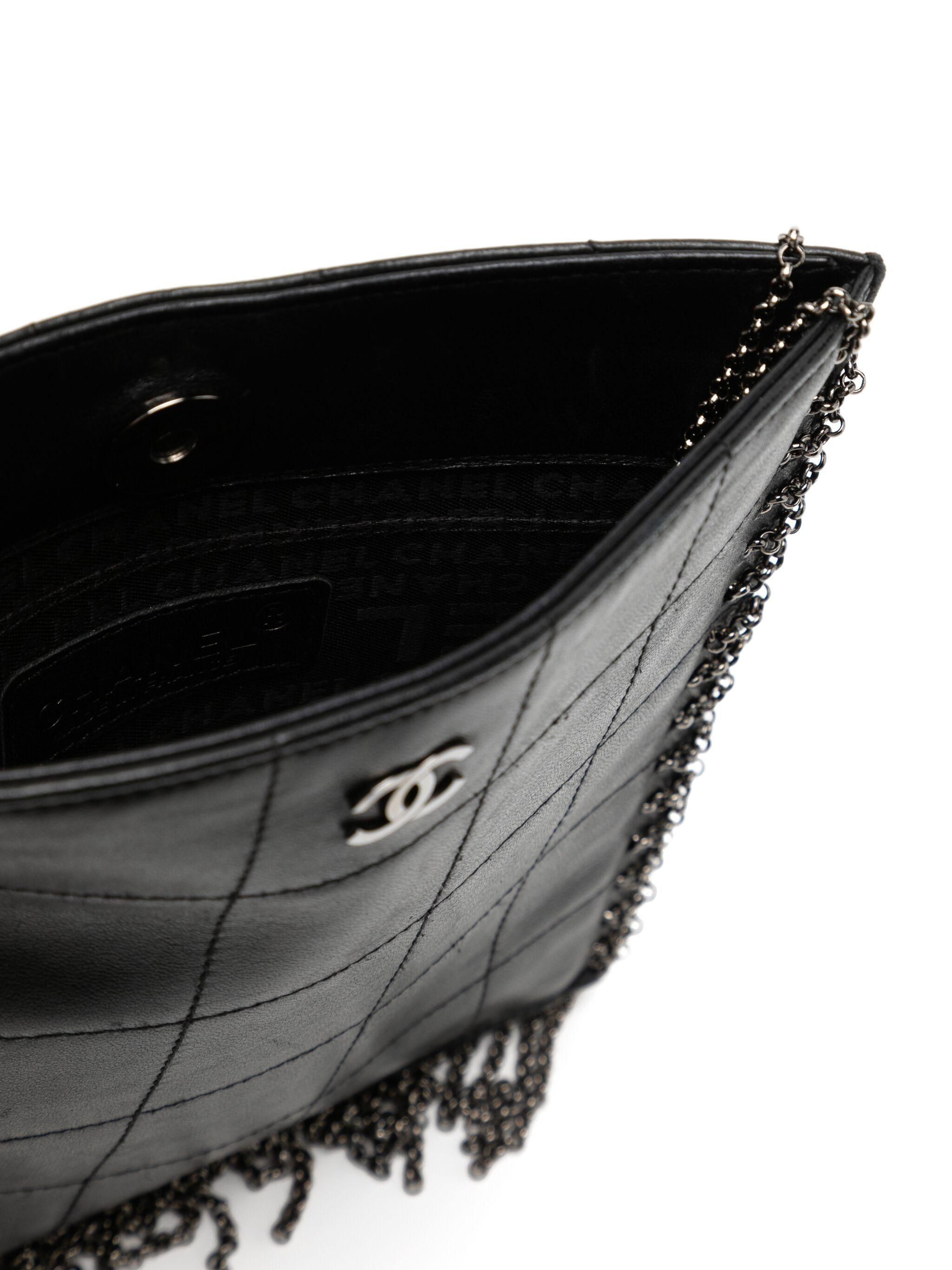 Women's Chanel 2002 Mini Square Quilted Calfskin Metal Fringe Crossbody Bag For Sale