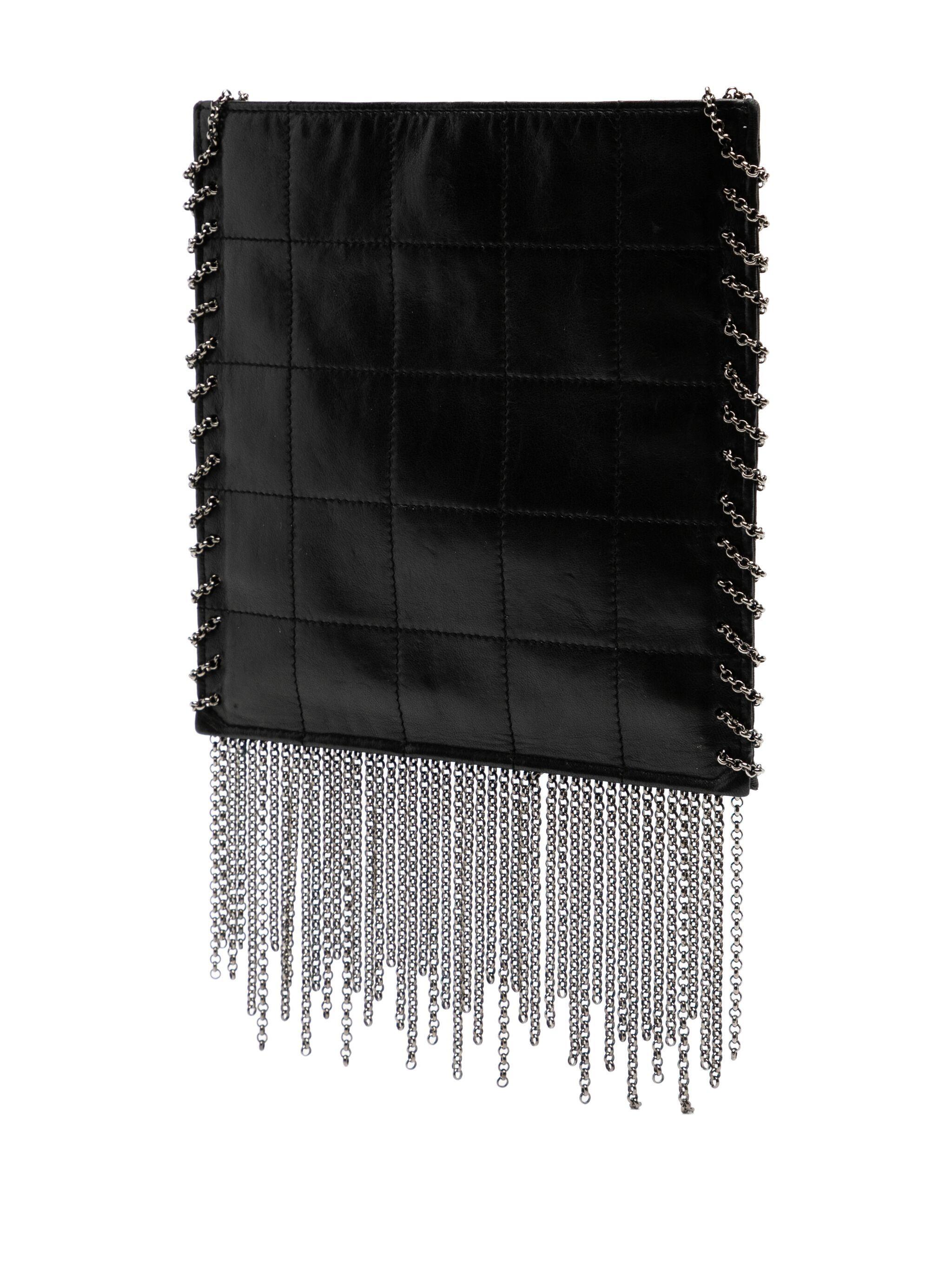 Chanel 2002 Mini Square Quilted Calfskin Metal Fringe Crossbody Bag For Sale 1
