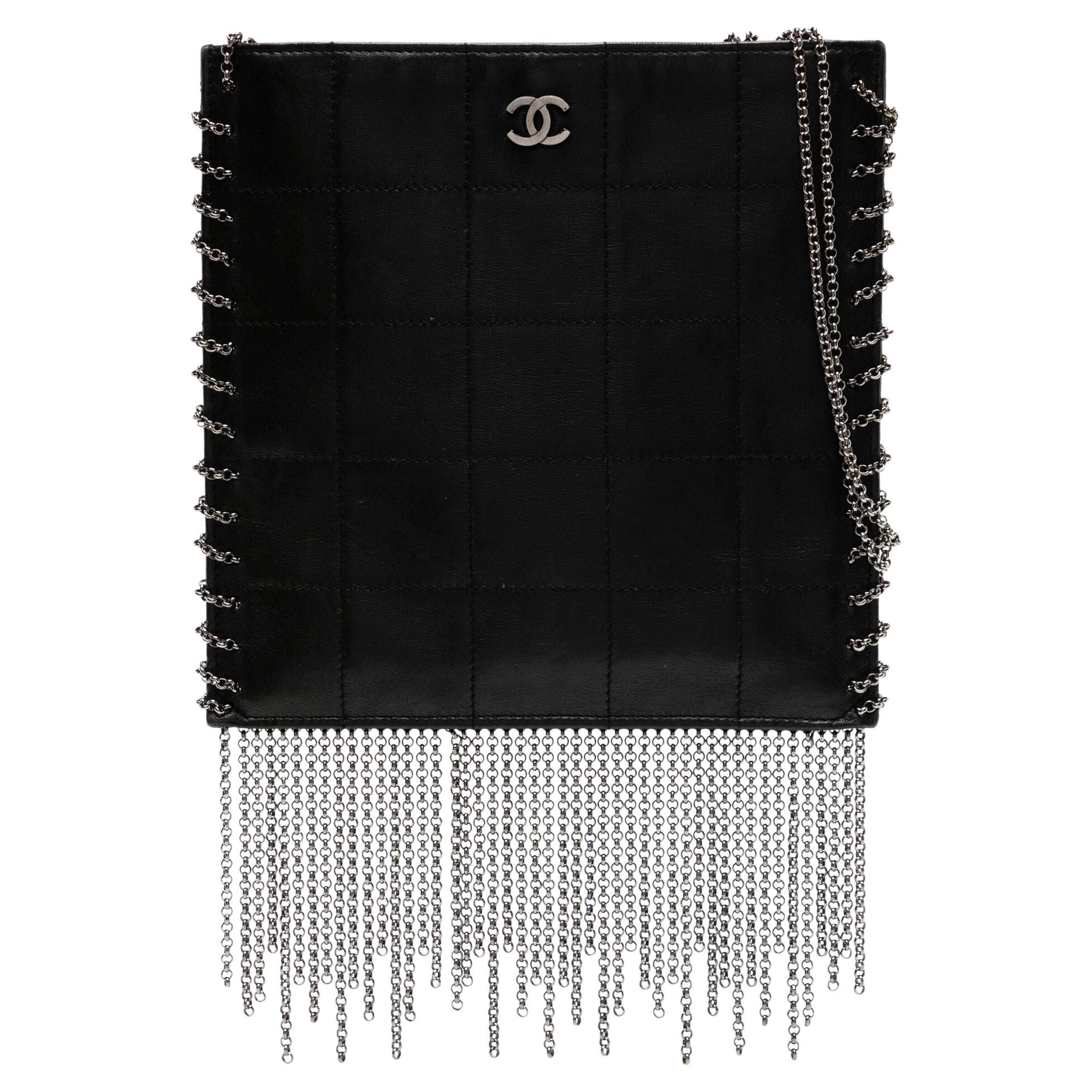 Chanel 2002 Mini Square Quilted Calfskin Metal Fringe Crossbody Bag For Sale