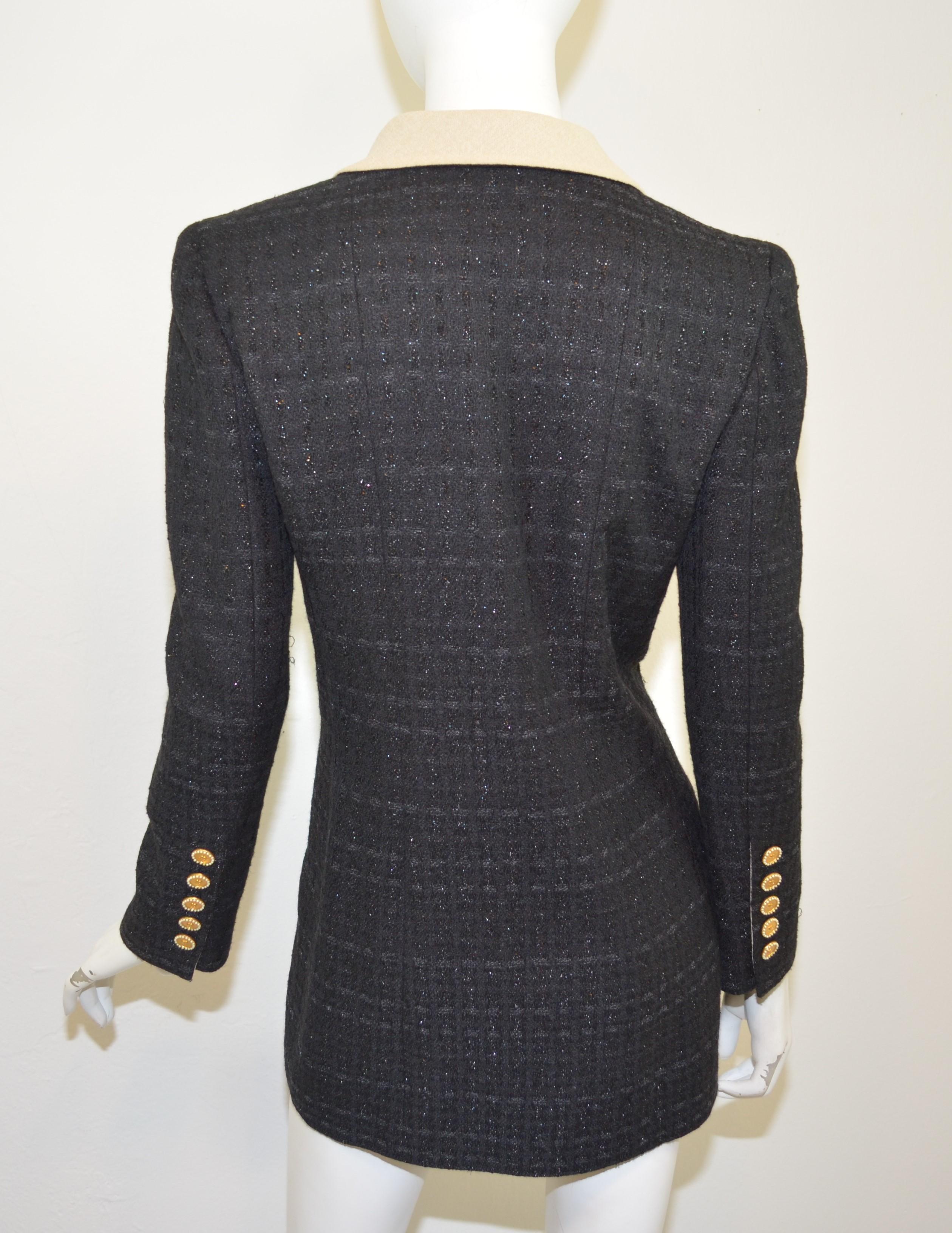 Black Chanel 2002 P Fantasy Tweed Jacket with Pearl Buttons