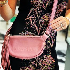 Chanel 2002 Pebbled Leather Whipstitch Crossbody Tassel Fringe Pouch Bag