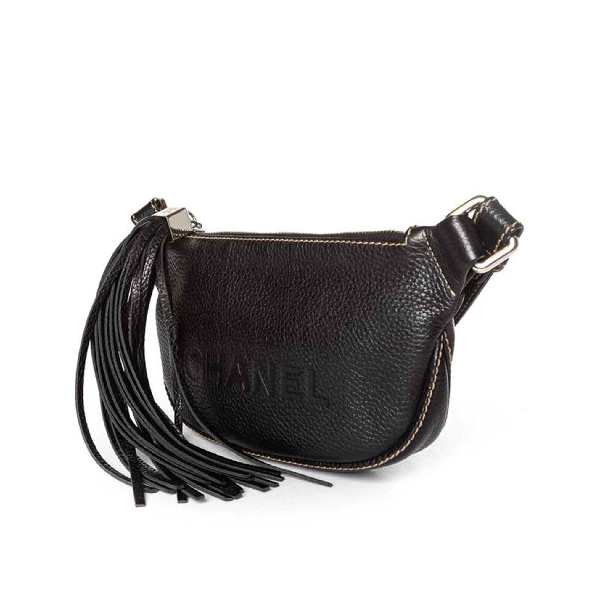 Women's or Men's Chanel 2002 Pebbled Leather Whipstitch Crossbody Tassel Fringe Pouch Bag For Sale