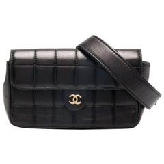 Chanel 2002 Rare Vintage Black Lambskin Waist Belt Bag Fanny Pack