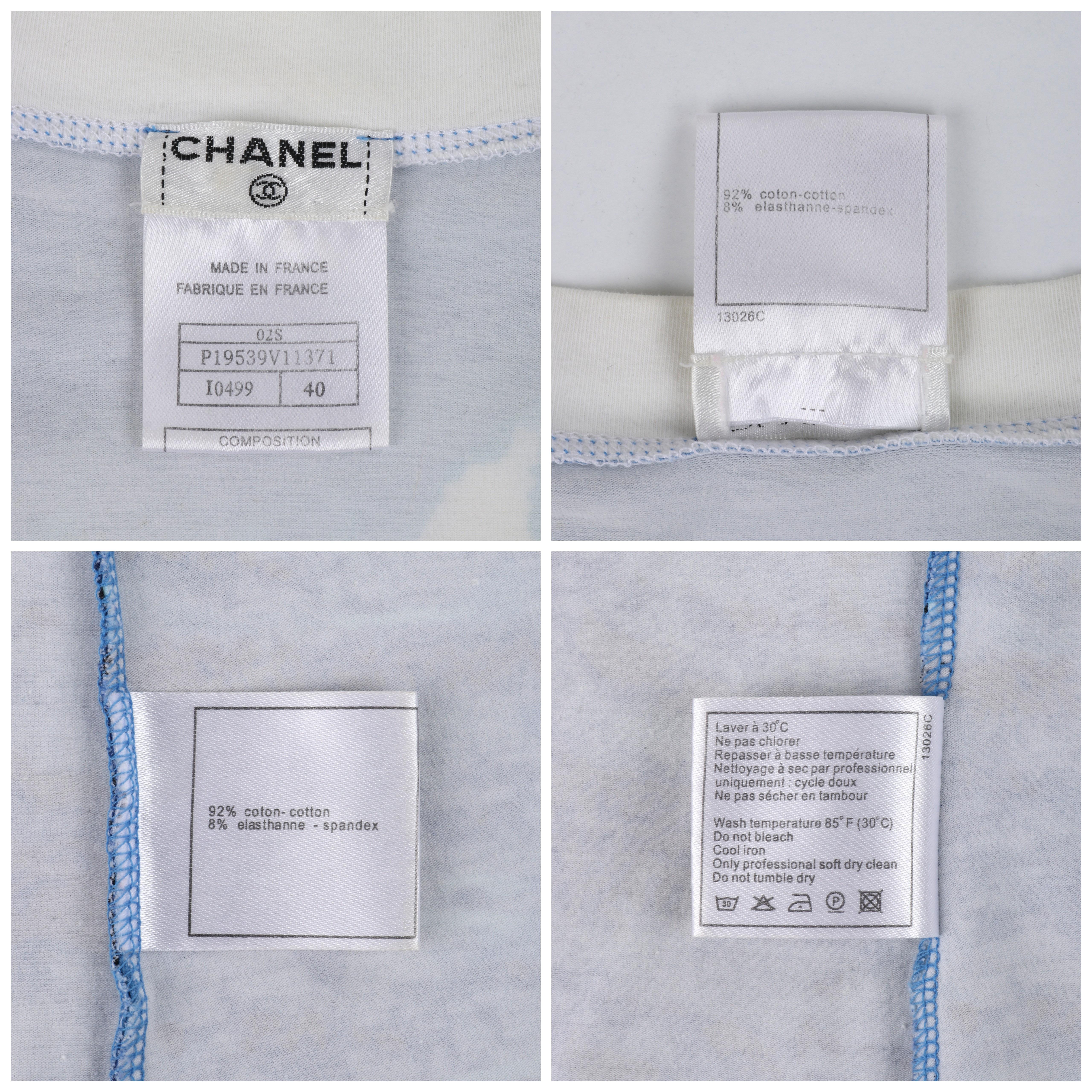 CHANEL 2002 Rot Weiß Blau CC Surf Wave Print Stretch Kurzarm-Top im Angebot 6