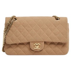 Chanel 2002 Sac Timeless Classique Double Flap Beige Jersey Leather Shoulder Bag