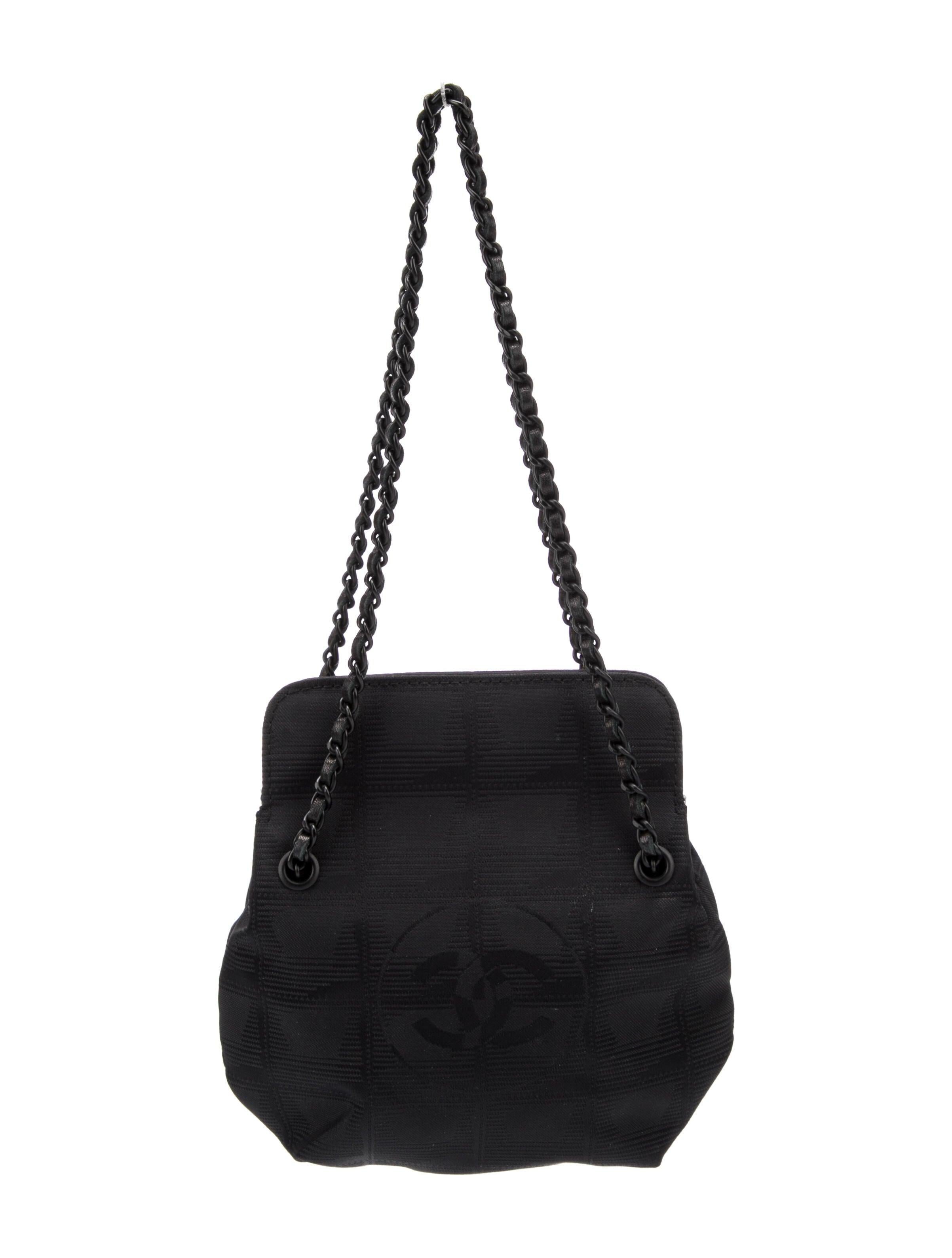 Women's or Men's Chanel 2002 So Black CC Micro Mini CC Microfiber Nylon Pochette Satchel Bag  For Sale