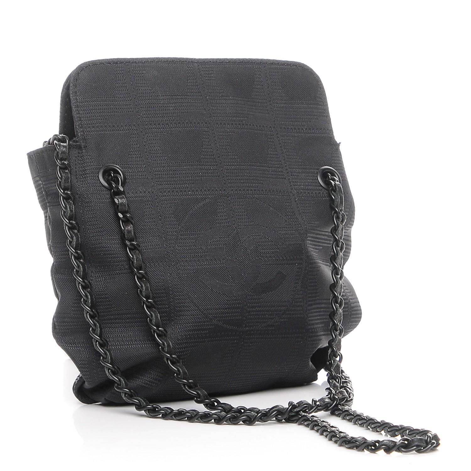 Chanel 2002 So Black CC Micro Mini CC Microfiber Nylon Pochette Satchel Bag  For Sale 2