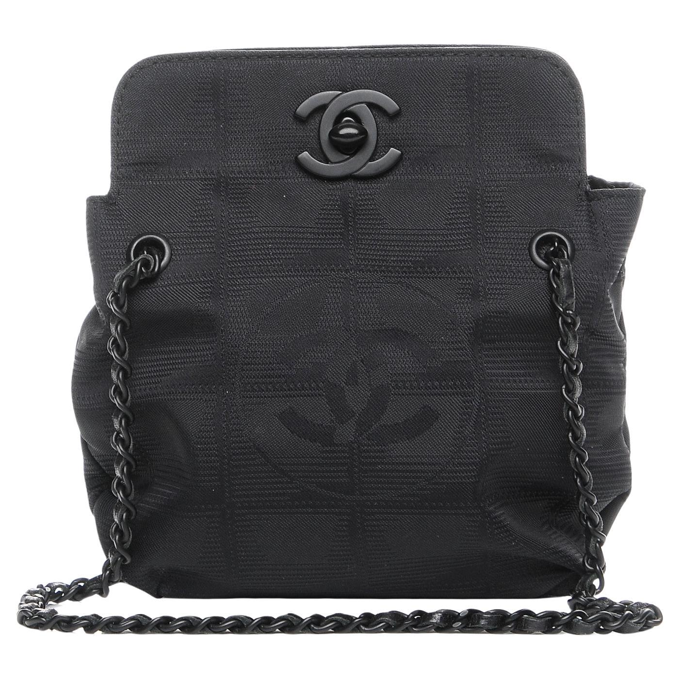 Chanel 2002 So Black CC Micro Mini CC Microfiber Nylon Pochette Satchel Bag  For Sale
