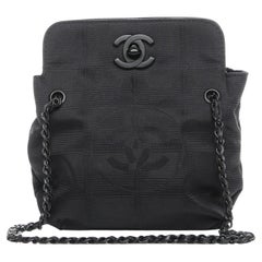 Chanel 2002 So Black CC Micro Mini CC Microfiber Nylon Pochette Satchel Bag 