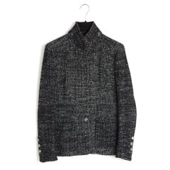 Chanel 2002 Veste FR40 Black Tweed High Collar Jacket UK12 US10