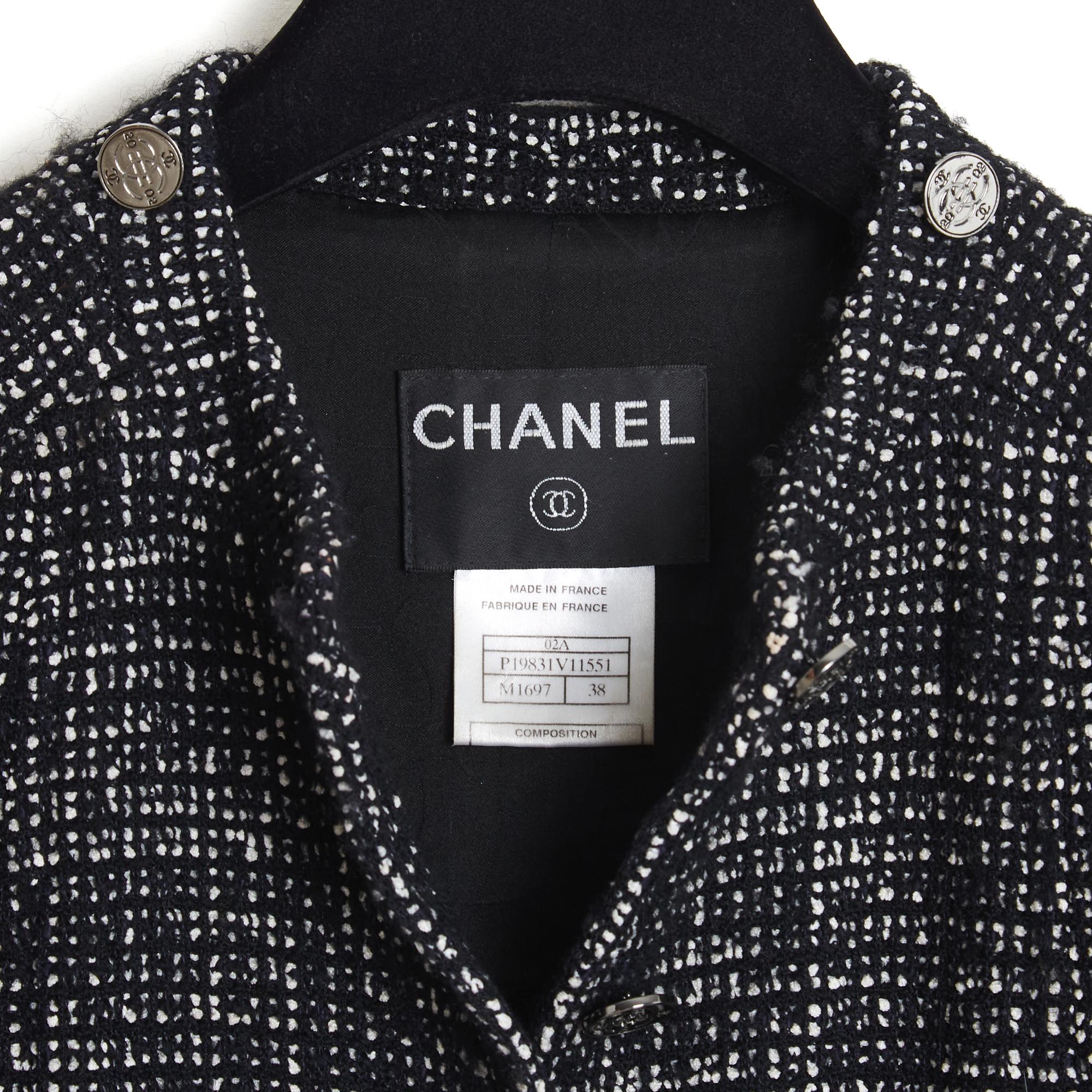 Chanel 2002 Veste FR40 Black Tweed High Collar Jacket UK12 US10 3