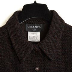 Chanel 2002 Veste Sur Chemise FR38 40 Black Brown Tweed Shirt Jacket UK10 12 US8