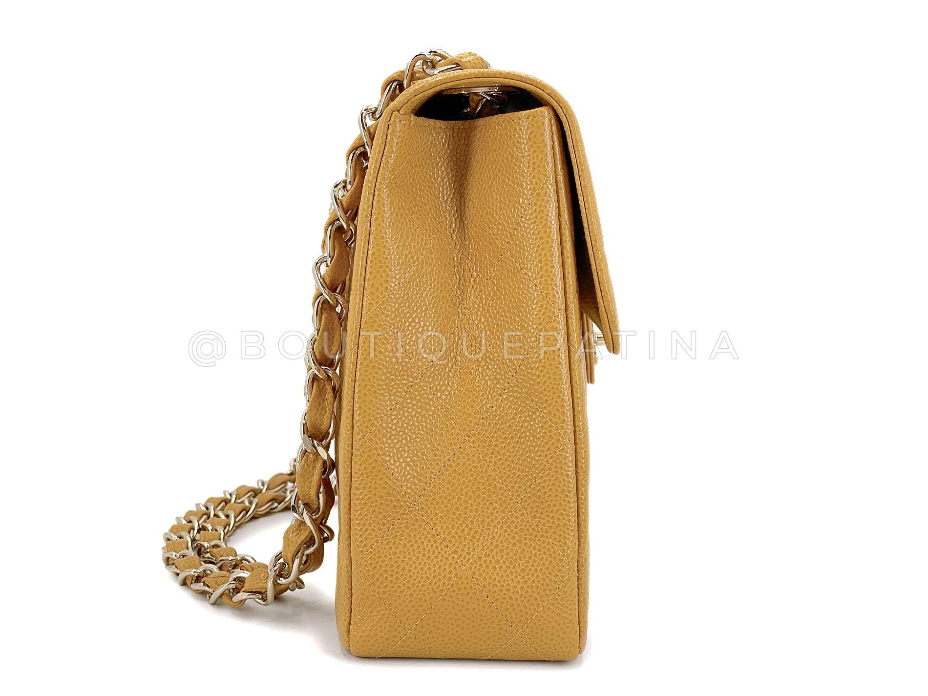 Women's Chanel 2002 Vintage Beige Caviar Jumbo Classic Flap Bag 24k GHW  68248 For Sale
