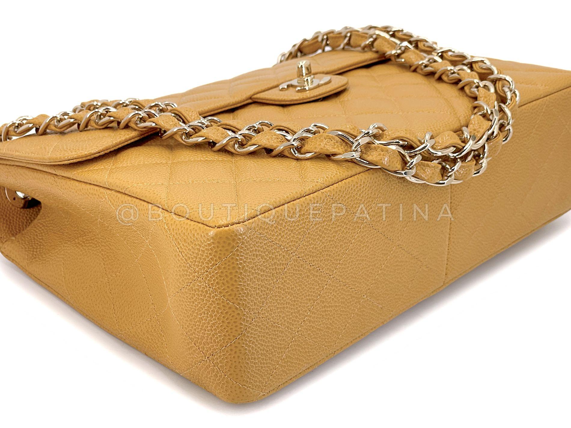 Chanel 2002 Vintage Beige Caviar Jumbo Classic Flap Bag 24k GHW  68248 For Sale 3