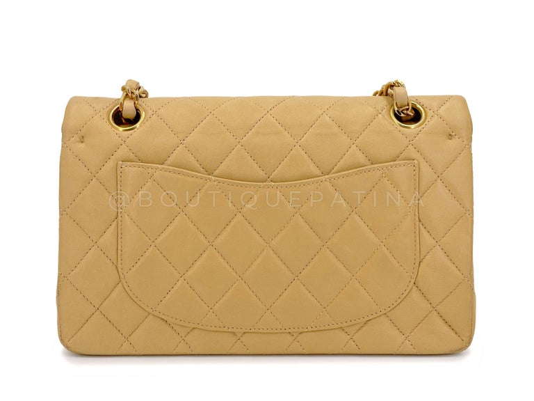 Chanel 2002 Vintage Beige Small Classic Double Flap Bag 24k GHW Lambskin  67015 For Sale at 1stDibs