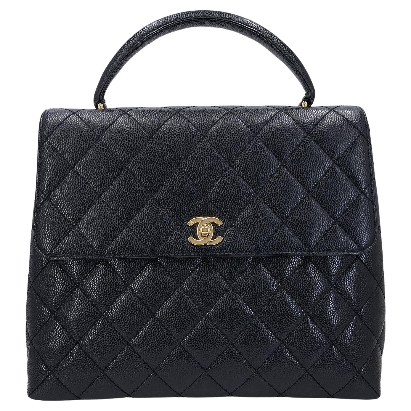 Chanel 2002 Vintage Black Caviar Classic Kelly Bag 24k GHW 68013 en vente
