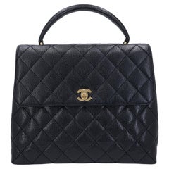 Chanel 2002 Used Black Caviar Classic Kelly Bag 24k GHW 68013