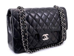 Chanel 2002 Vintage Black Lambskin Medium Classic Double Flap Bag SHW  64495
