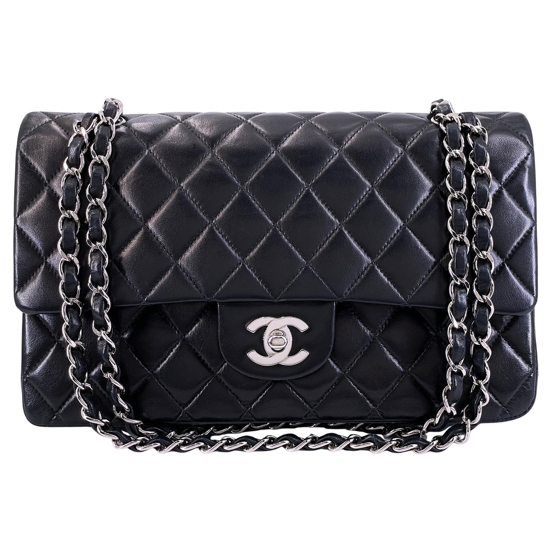 Chanel 2002 Vintage Black Lambskin Medium Classic Double Flap Bag SHW  64495