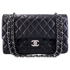 Chanel 2002 Vintage Black Lambskin Medium Classic Double Flap Bag SHW  64495