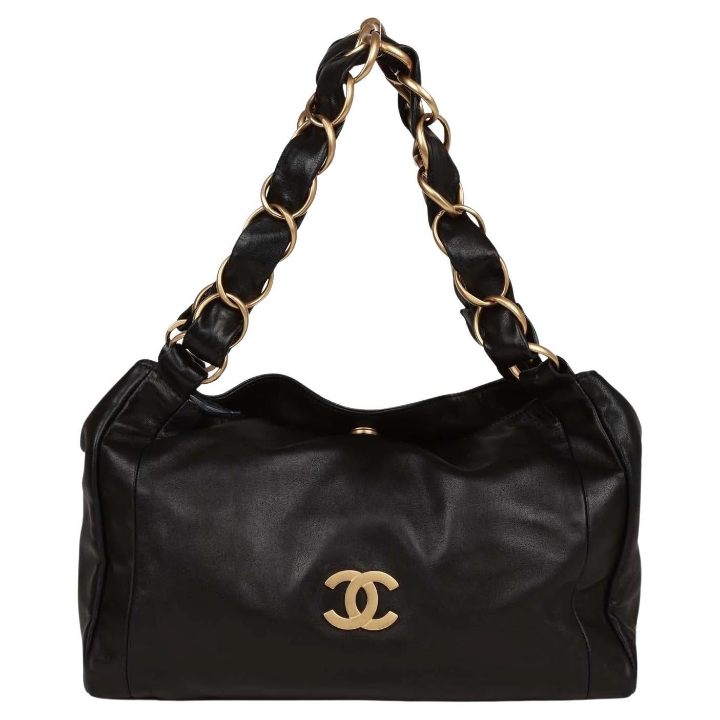 Chanel 2002 Vintage Calfskin Leather Hobo Shoulder Tote Bag