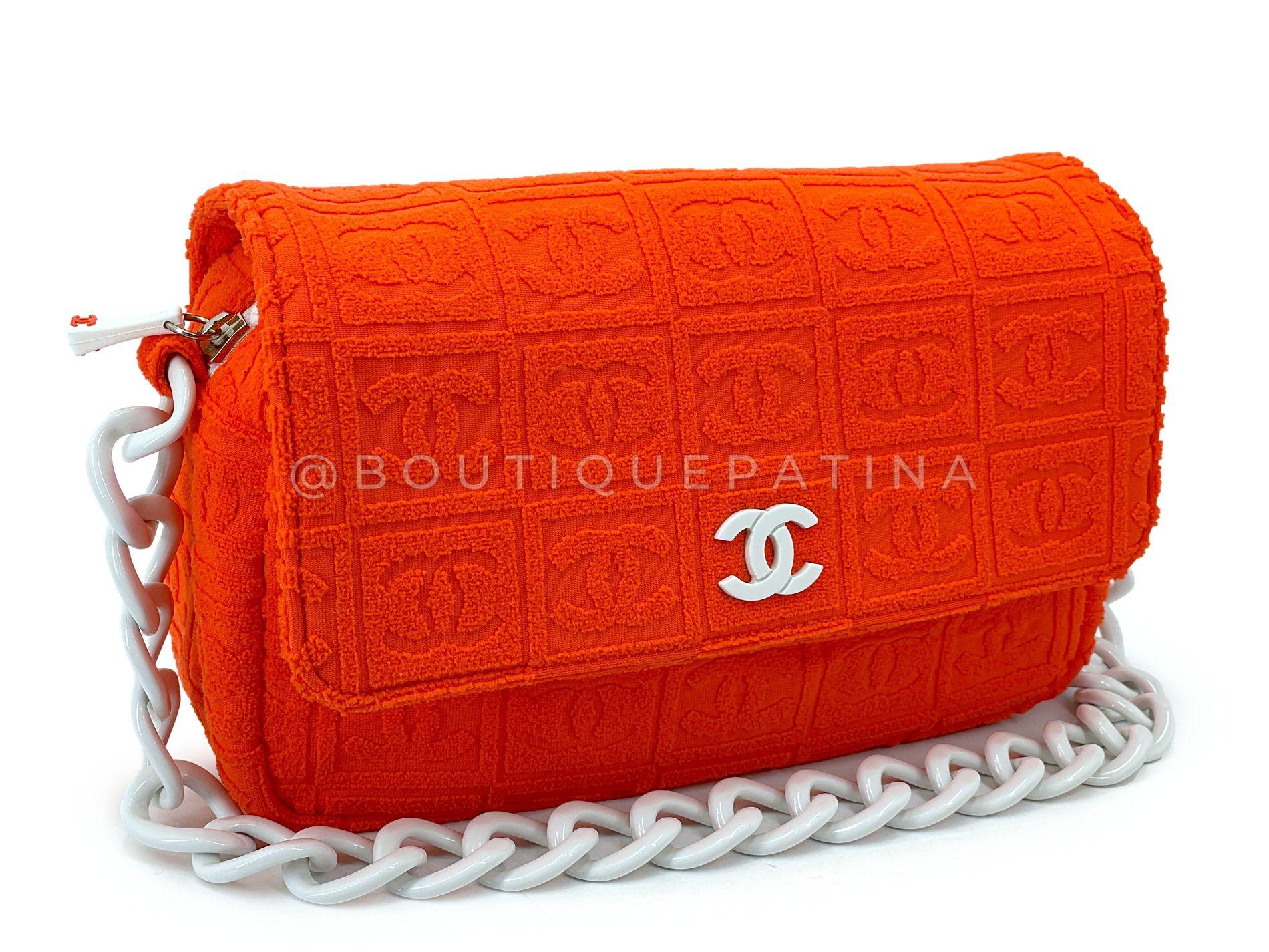 Chanel 2002 Vintage Dark Orange Terry Sport Line Flap Resin Chain