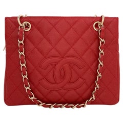 Chanel 2002 Vintage Red Caviar Petite Timeless Tote PTT Bag 24k GHW 65707