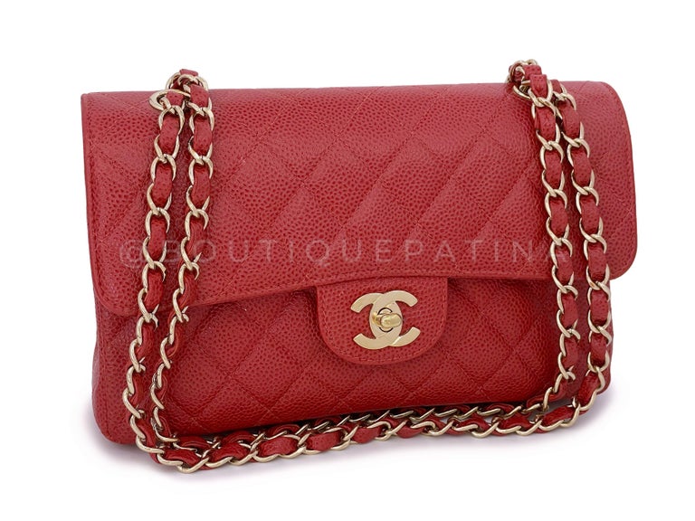 Chanel 2002 Vintage Red Caviar Small Classic Double Flap Bag 24k GHW 66396  For Sale at 1stDibs