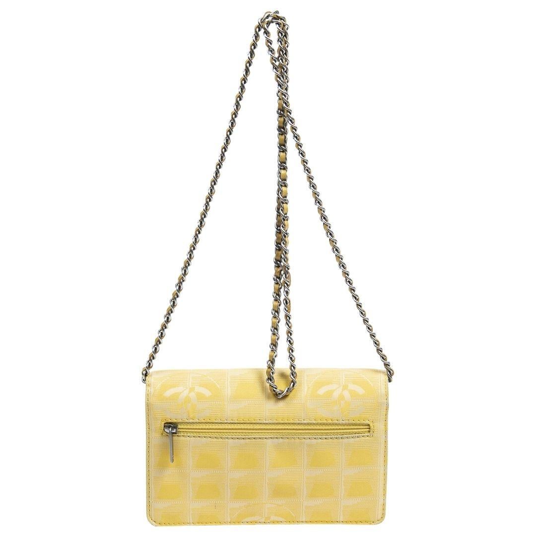 Chanel 2002 Yellow Logo Jacquard Crossbody WOC In Excellent Condition For Sale In Atlanta, GA
