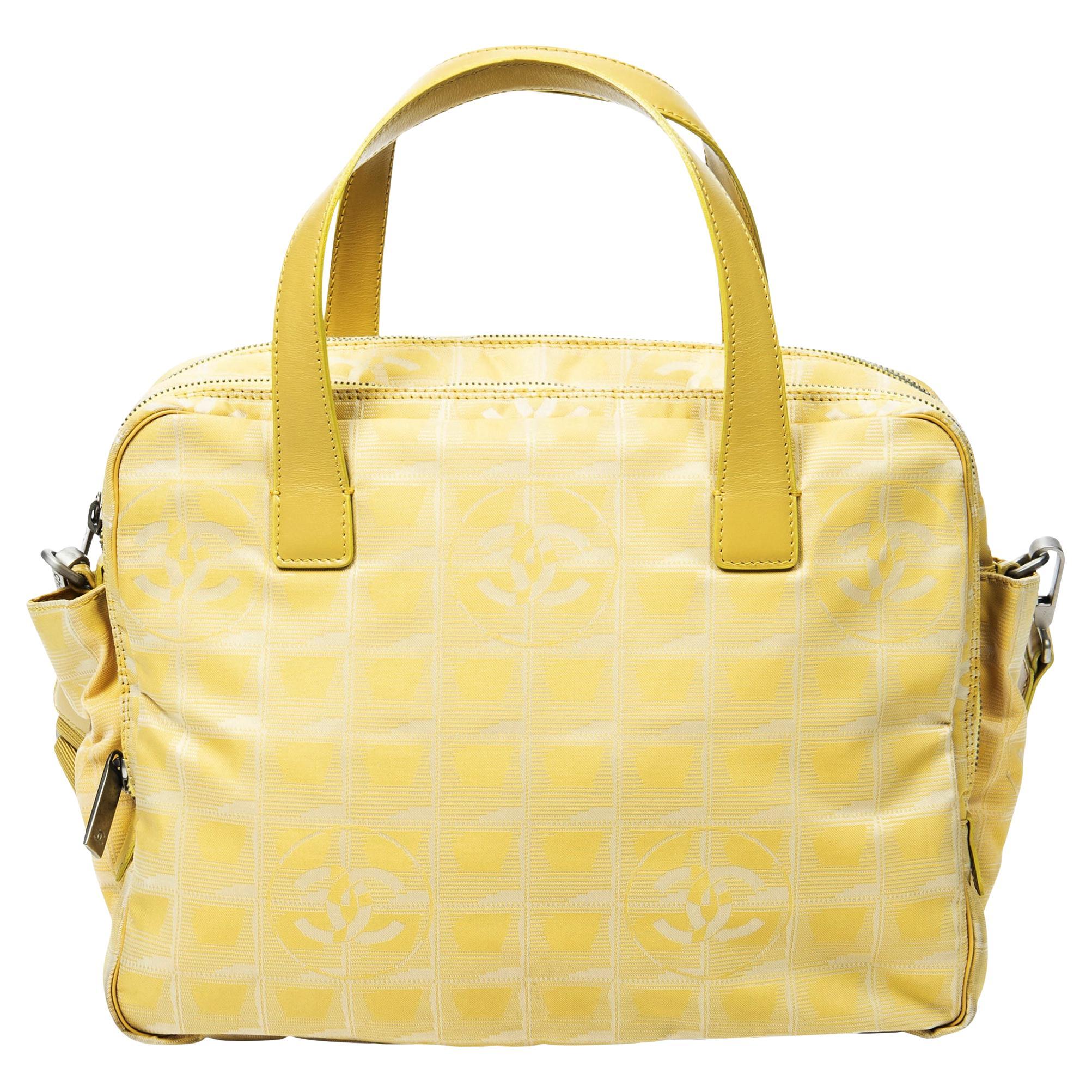 Chanel 2002 Yellow Travel Ligne Bag w/ Strap For Sale