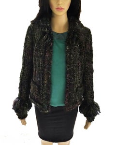 Chanel 2003 03A Rainbow Multi Color Mohair Tweed Fringe Jacket FR 38/ US 4 6