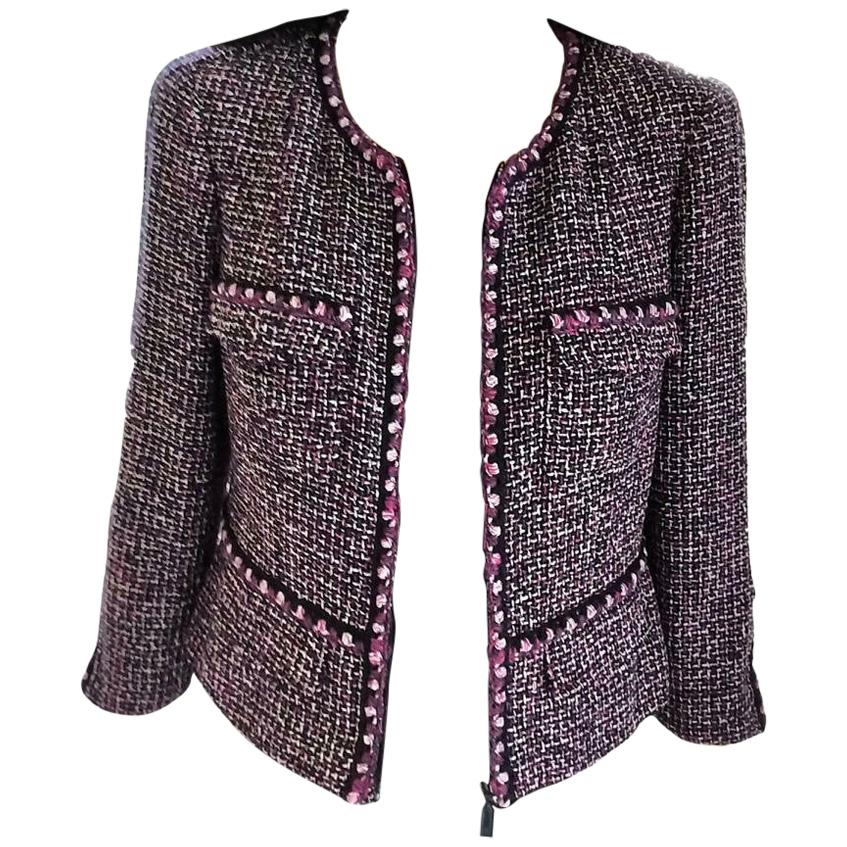 Chanel 2003 03P Pink, Plum, Violet, Rosette Fantasy Tweed Jacket FR 38/ US 4 6 For Sale