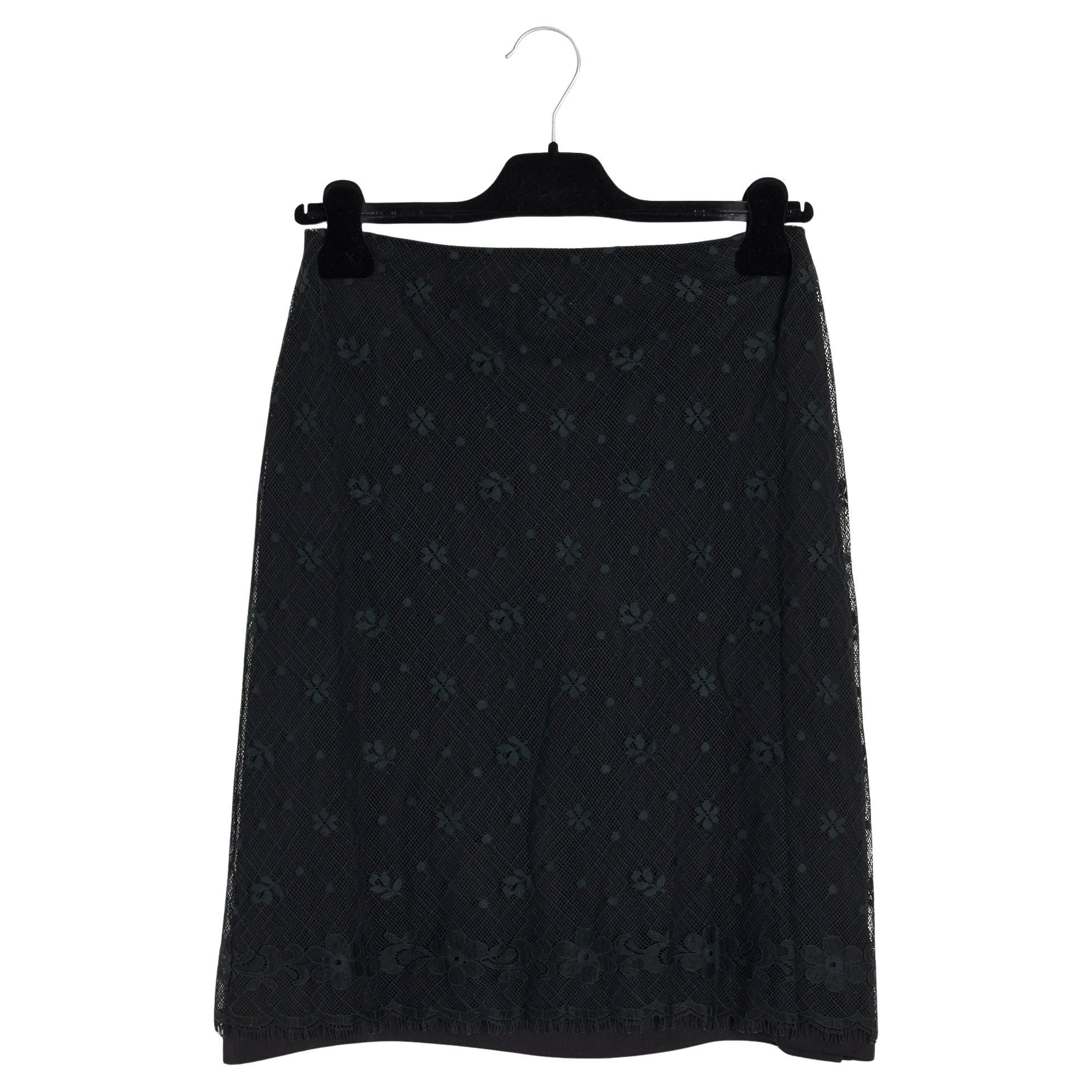 Chanel 2003 AH Jupe Dentelle noir FR36 FW Black Full Lace Skirt UK8 US6