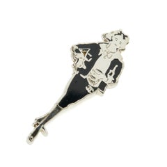 Chanel 2003 Broche Pins XL Coco Silhouette Silver metal black enamel Brooch