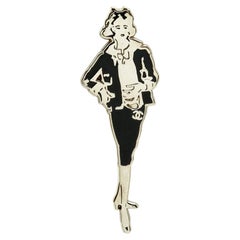 Chanel 2003 Broche Pins XL Coco Silhouette Silver metal black enamel Brooch