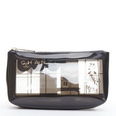 CHANEL 2003 Coco Window black clear PVC silver zip cosmetic pouch