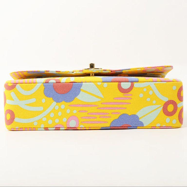 Chanel 2003 Cotton Flower Design Print Classic Flap Chain Bag 25cm For Sale 8