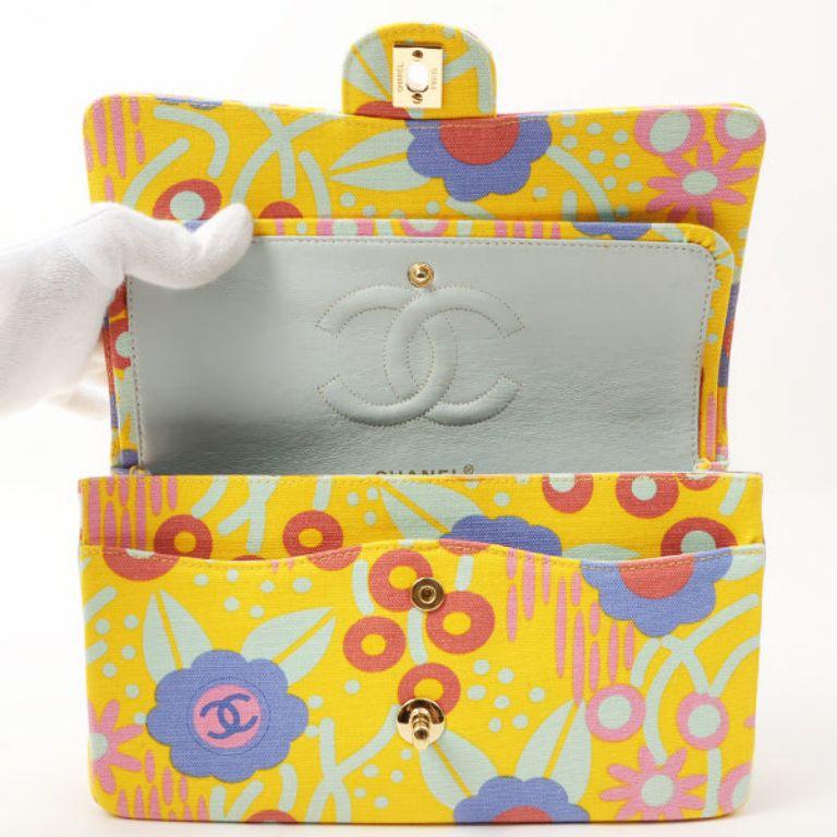 Chanel 2003 Cotton Flower Design Print Classic Flap Chain Bag 25cm For Sale 9