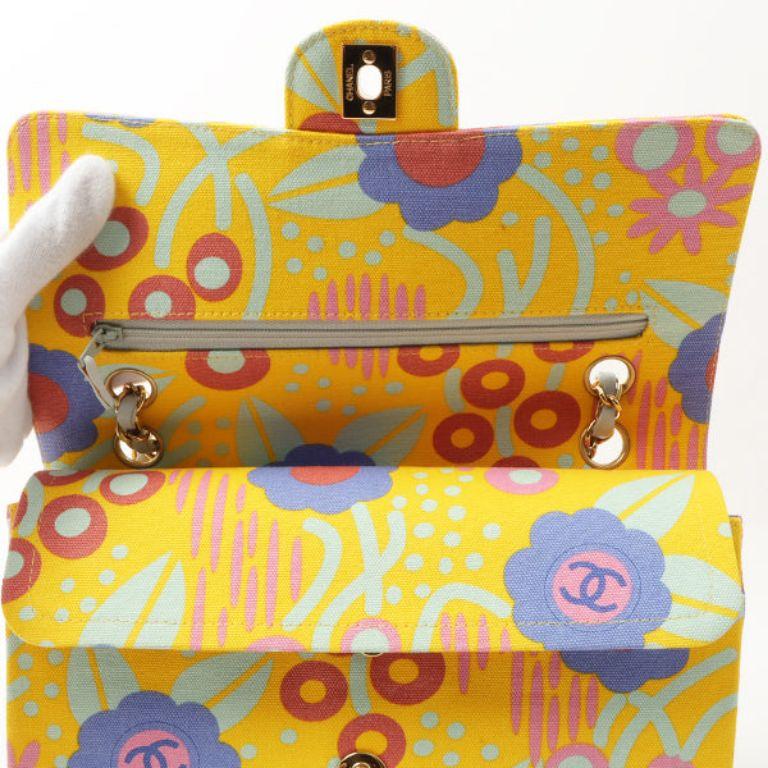 Chanel 2003 Cotton Flower Design Print Classic Flap Chain Bag 25cm For Sale 10